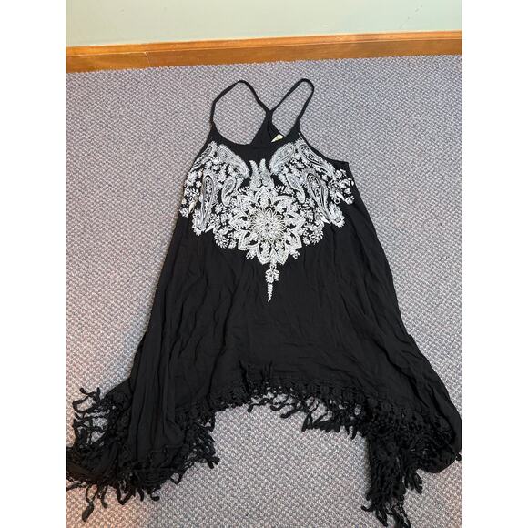 Vocal Tops - Vocal Black Bling Fringe Tank Medium